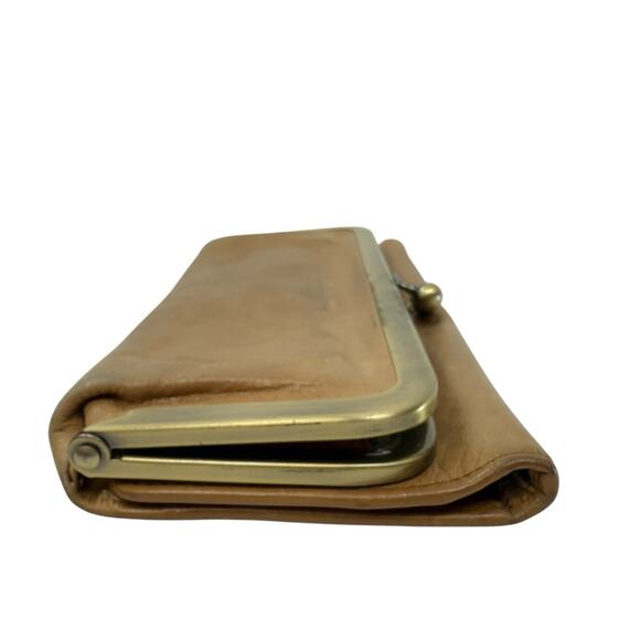 HOBO Rachel Continental Wallet Kiss Clasp Gold Hardware Tan Leather - Picture 10 of 13
